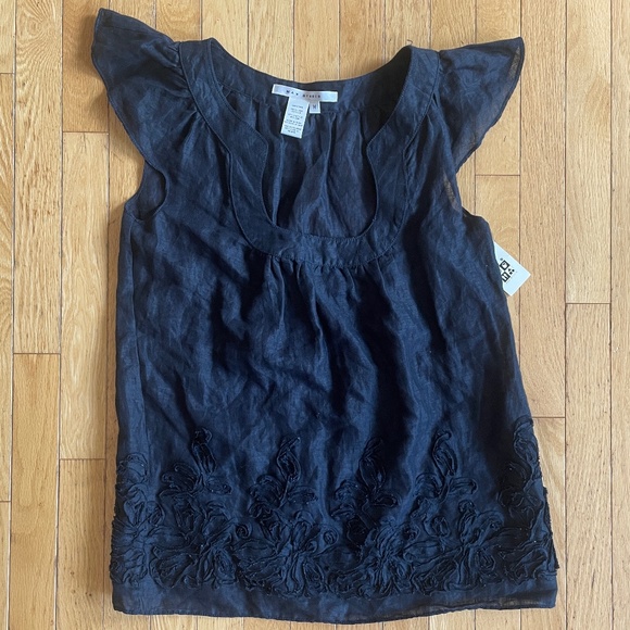 Brand New Women’s Max Studio Blue Linen Embroidered Blouse Top - Picture 1 of 6